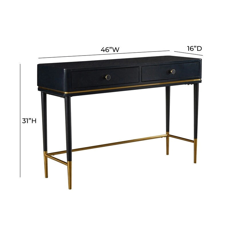 Scrivania Art Déco con due cassetti, bianco sporco/nero, 1 persona