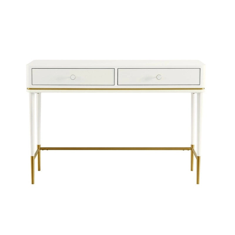 Scrivania Art Déco con due cassetti, bianco sporco/nero, 1 persona