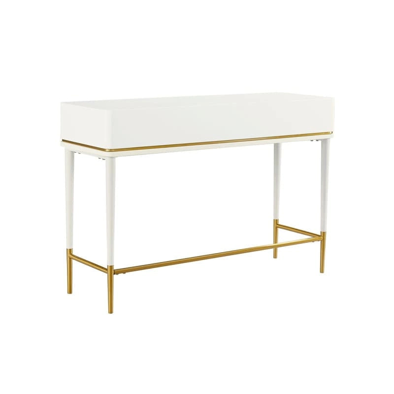 Scrivania Art Déco con due cassetti, bianco sporco/nero, 1 persona