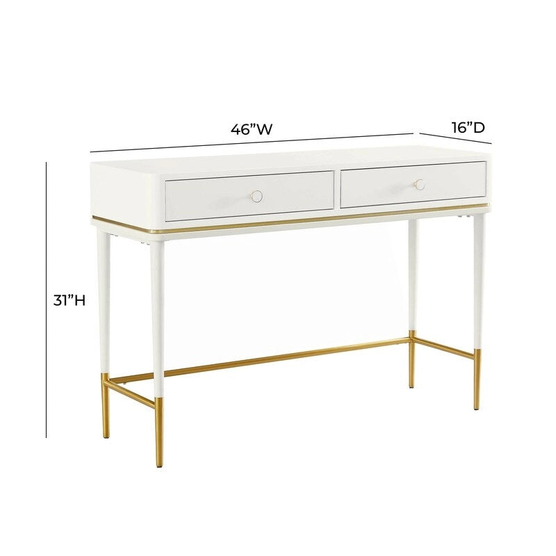 Scrivania Art Déco con due cassetti, bianco sporco/nero, 1 persona