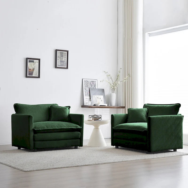 Poltrona d'Appoggio Rivestita in Ciniglia Verde, Set da 2