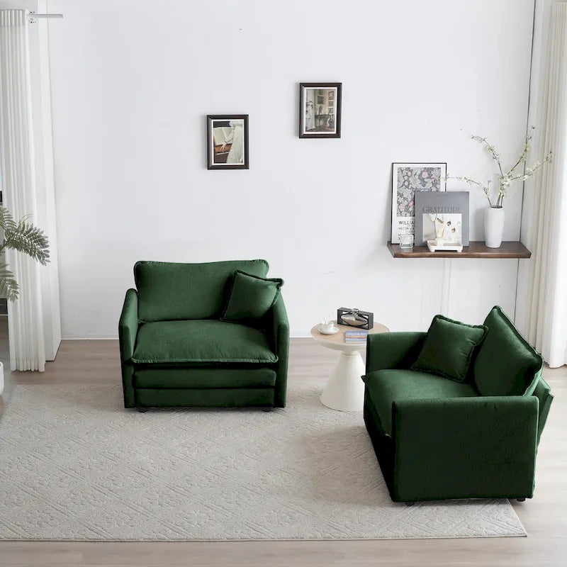 Poltrona d'Appoggio Rivestita in Ciniglia Verde, Set da 2
