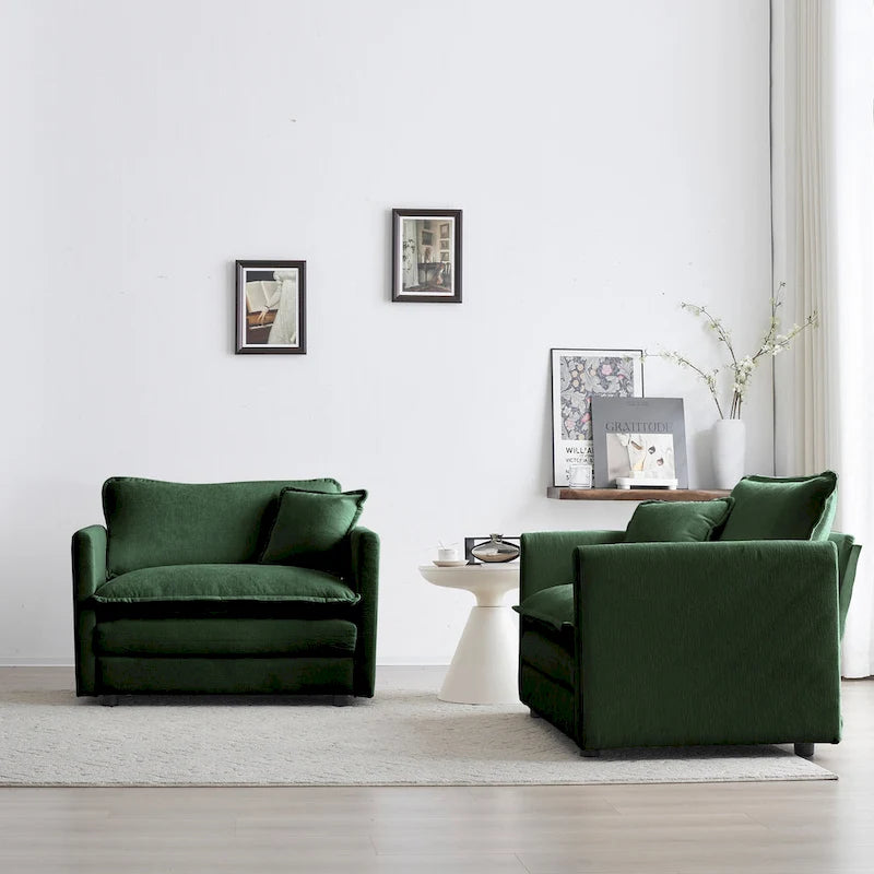 Poltrona d'Appoggio Rivestita in Ciniglia Verde, Set da 2