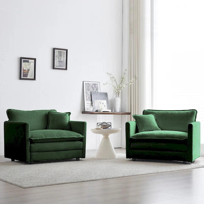 Poltrona d'Appoggio Rivestita in Ciniglia Verde, Set da 2