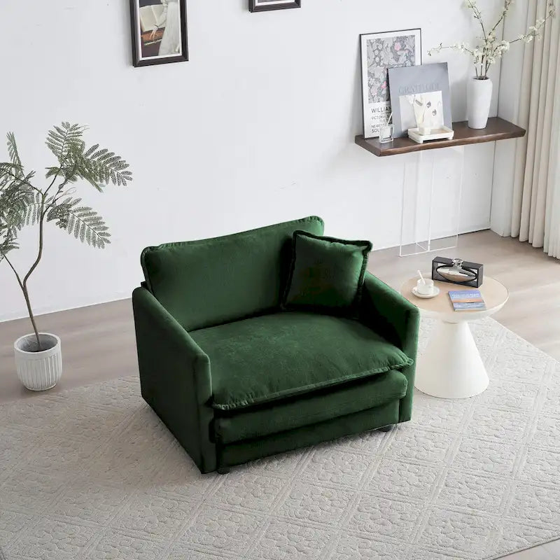 Poltrona d'Appoggio Rivestita in Ciniglia Verde, Set da 2