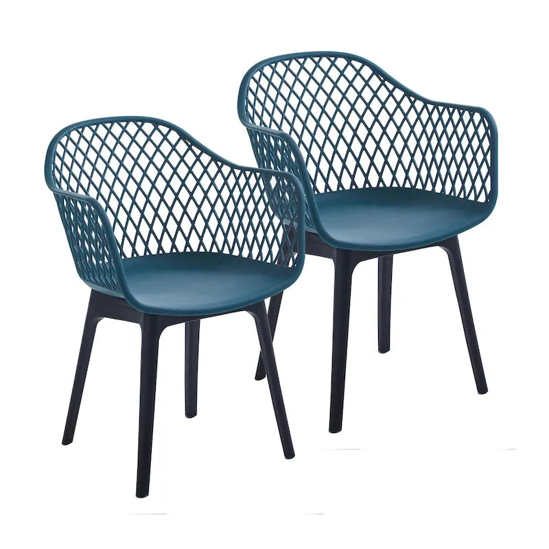 Sedia da pranzo in plastica, blu/bianco/nero, set da 2 pezzi