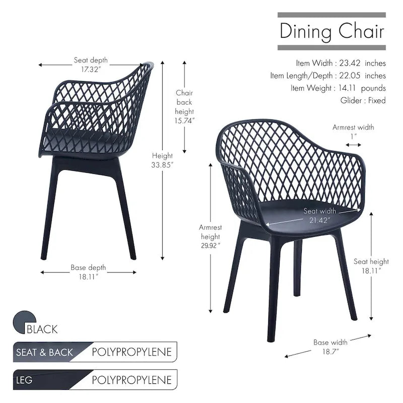 Sedia da pranzo in plastica, blu/bianco/nero, set da 2 pezzi