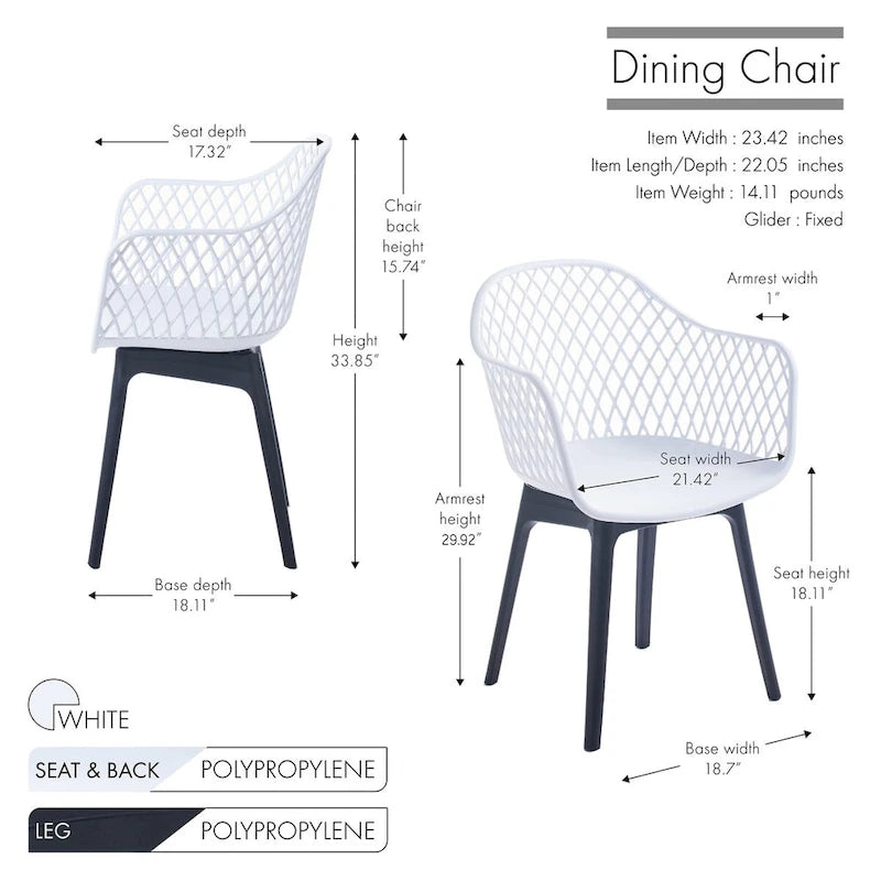 Sedia da pranzo in plastica, blu/bianco/nero, set da 2 pezzi
