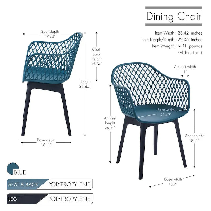 Sedia da pranzo in plastica, blu/bianco/nero, set da 2 pezzi