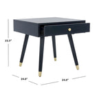 Tavolino rotondo Mid-Century con cappuccio dorato – Blu navy / Bianco / Marrone | 61 cm L x 61 cm P x 56,6 cm H