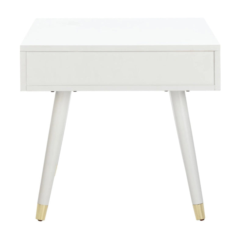 Tavolino rotondo Mid-Century con cappuccio dorato – Blu navy / Bianco / Marrone | 61 cm L x 61 cm P x 56,6 cm H