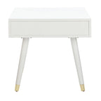 Tavolino rotondo Mid-Century con cappuccio dorato – Blu navy / Bianco / Marrone | 61 cm L x 61 cm P x 56,6 cm H