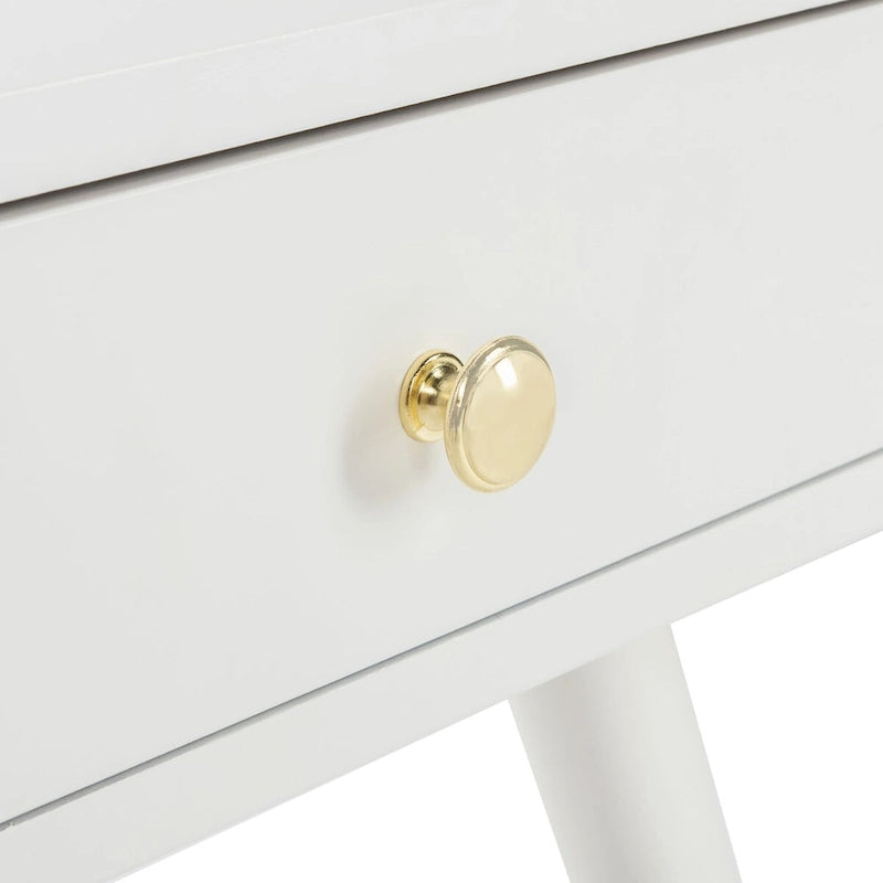 Tavolino rotondo Mid-Century con cappuccio dorato – Blu navy / Bianco / Marrone | 61 cm L x 61 cm P x 56,6 cm H