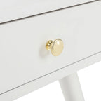 Tavolino rotondo Mid-Century con cappuccio dorato – Blu navy / Bianco / Marrone | 61 cm L x 61 cm P x 56,6 cm H