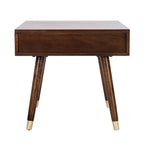 Tavolino rotondo Mid-Century con cappuccio dorato – Blu navy / Bianco / Marrone | 61 cm L x 61 cm P x 56,6 cm H