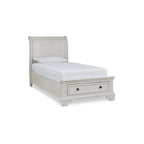 Letto a slitta singolo antico bianco con contenitore (1 persona)