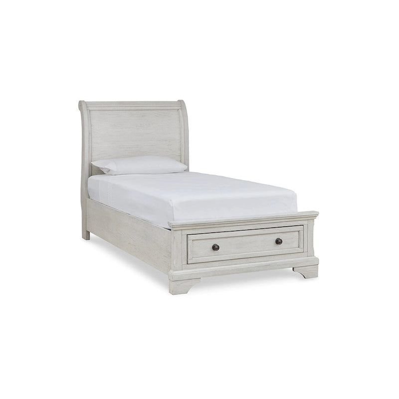 Letto a slitta singolo antico bianco con contenitore (1 persona)