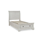 Letto a slitta singolo antico bianco con contenitore (1 persona)