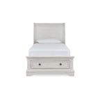 Letto a slitta singolo antico bianco con contenitore (1 persona)