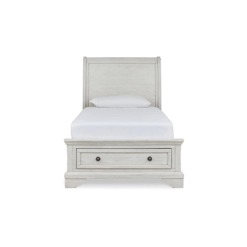 Letto a slitta singolo antico bianco con contenitore (1 persona)