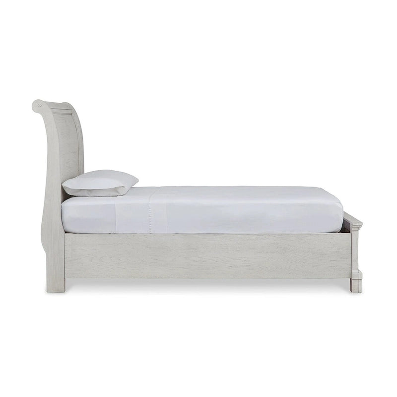 Letto a slitta singolo antico bianco con contenitore (1 persona)