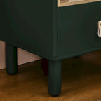 Comodino in legno verde/bianco con cassetto e ripiano aperto, 1 persona
