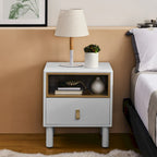 Comodino in legno verde/bianco con cassetto e ripiano aperto, 1 persona