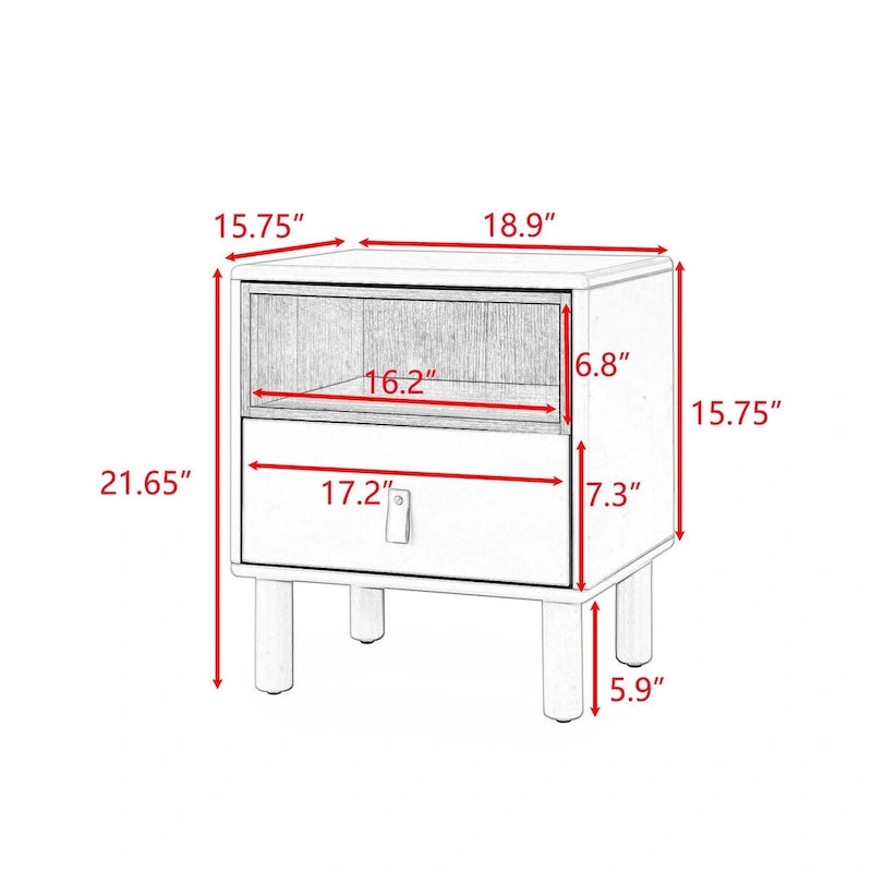 Comodino in legno verde/bianco con cassetto e ripiano aperto, 1 persona