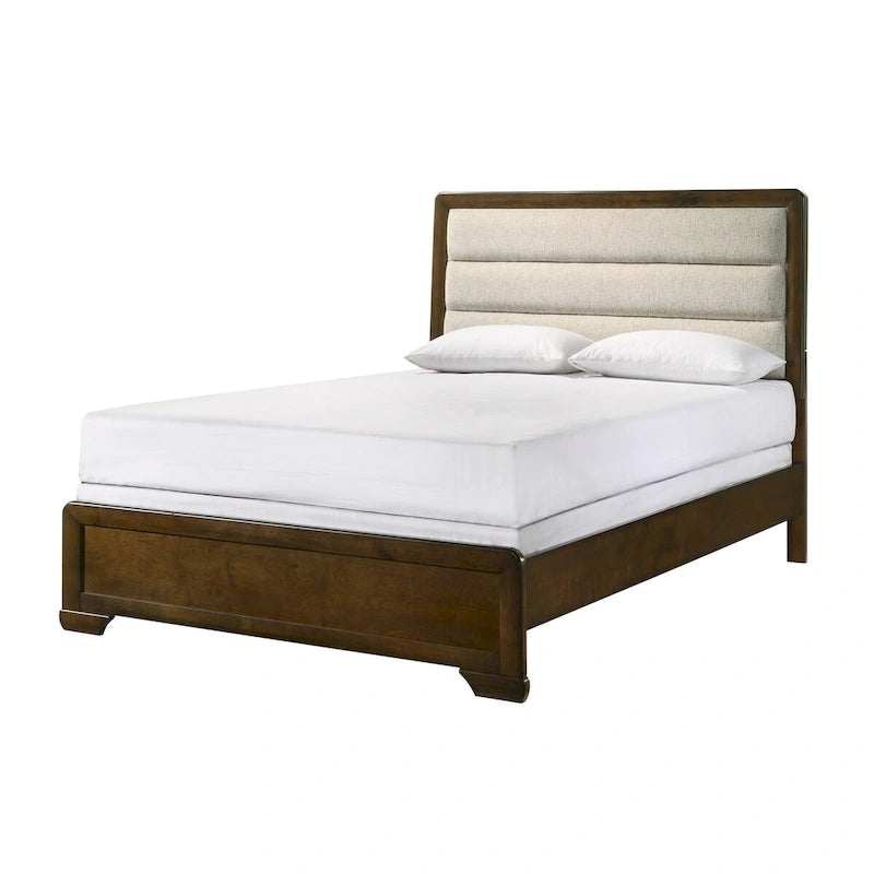 Camera da letto con pannelli imbottiti marrone e beige – 4 pezzi (King/Queen)