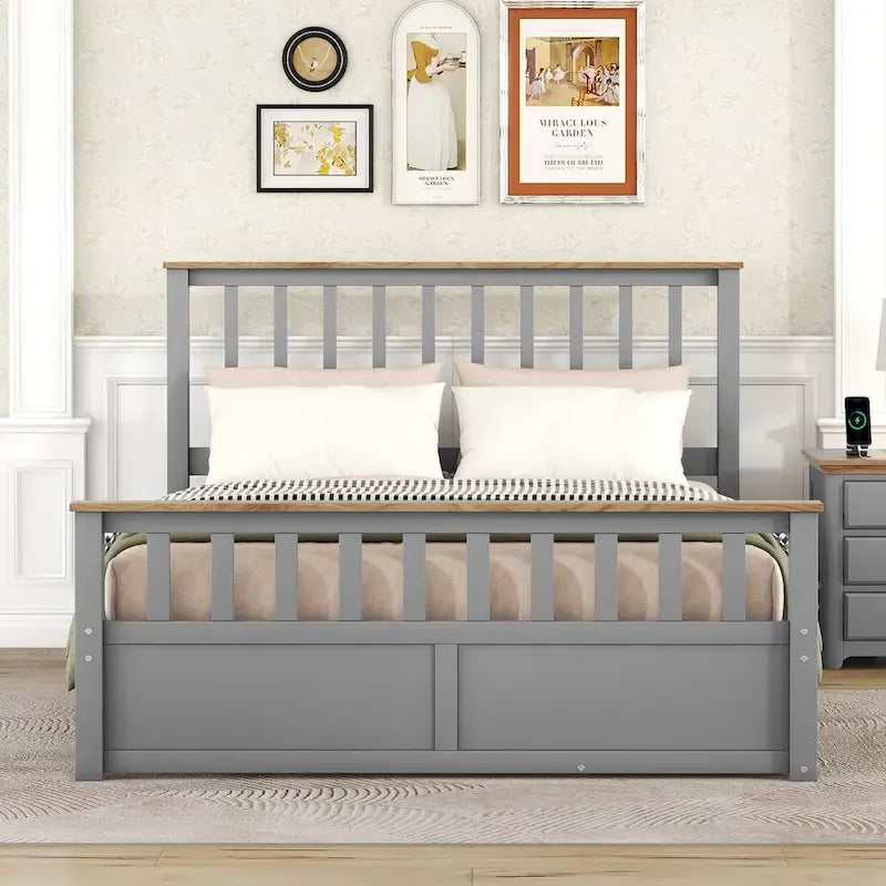 Letto a piattaforma in legno con 2 cassetti e supporto a doghe in legno