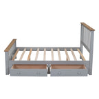 Letto a piattaforma in legno con 2 cassetti e supporto a doghe in legno