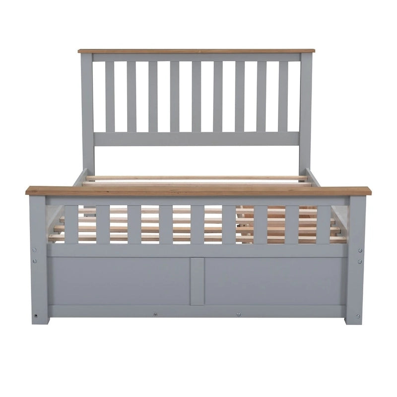 Letto a piattaforma in legno con 2 cassetti e supporto a doghe in legno