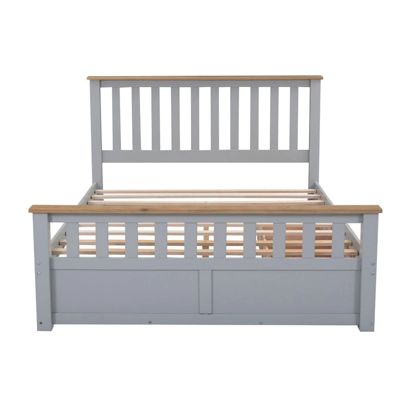 Letto a piattaforma in legno con 2 cassetti e supporto a doghe in legno