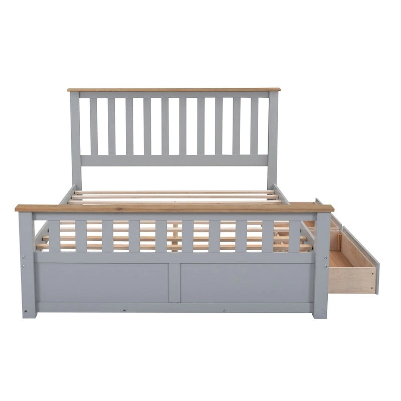 Letto a piattaforma in legno con 2 cassetti e supporto a doghe in legno