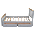 Letto a piattaforma in legno con 2 cassetti e supporto a doghe in legno