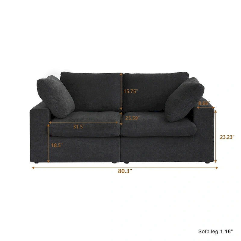 Divano modulare 2 posti con cuscini – Nero / Grigio / Bianco / Cachi