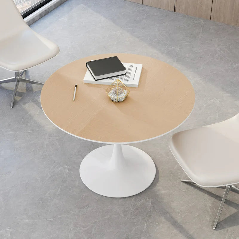 Tavolo da pranzo rotondo, bianco/nero/marmo, base in metallo, per 2-4 persone