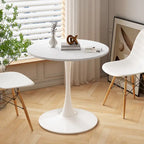 Tavolo da pranzo rotondo, bianco/nero/marmo, base in metallo, per 2-4 persone