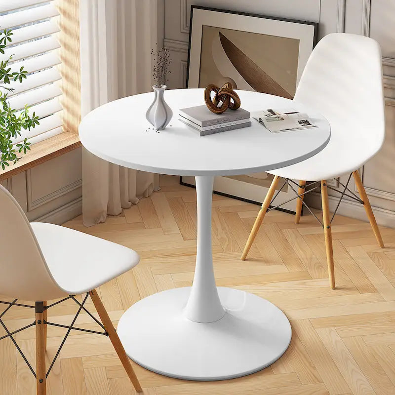 Tavolo da pranzo rotondo, bianco/nero/marmo, base in metallo, per 2-4 persone