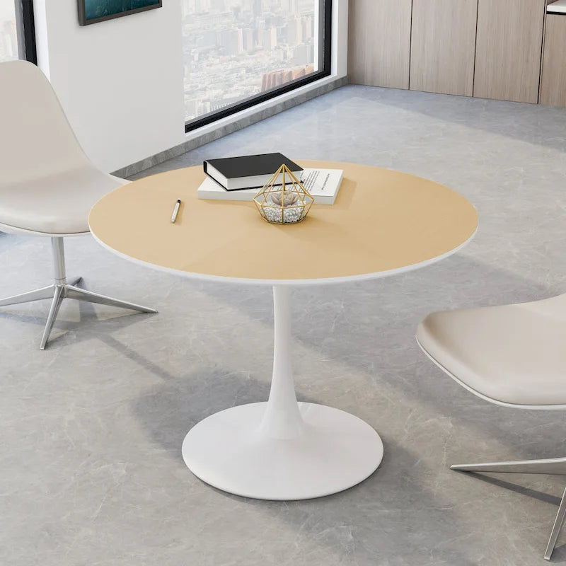 Tavolo da pranzo rotondo, bianco/nero/marmo, base in metallo, per 2-4 persone