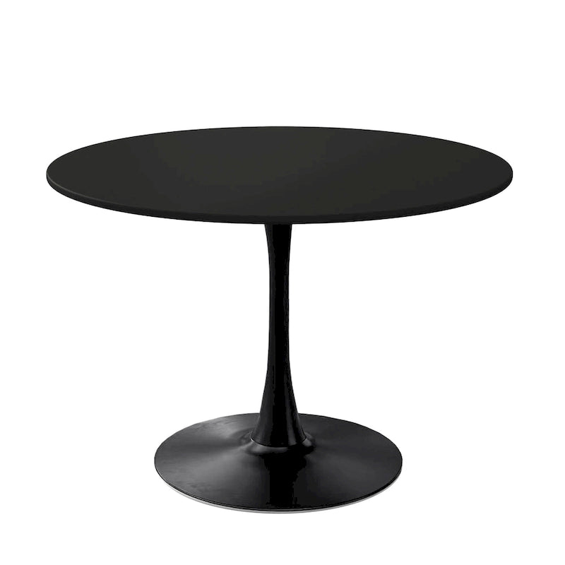 Tavolo da pranzo rotondo, bianco/nero/marmo, base in metallo, per 2-4 persone