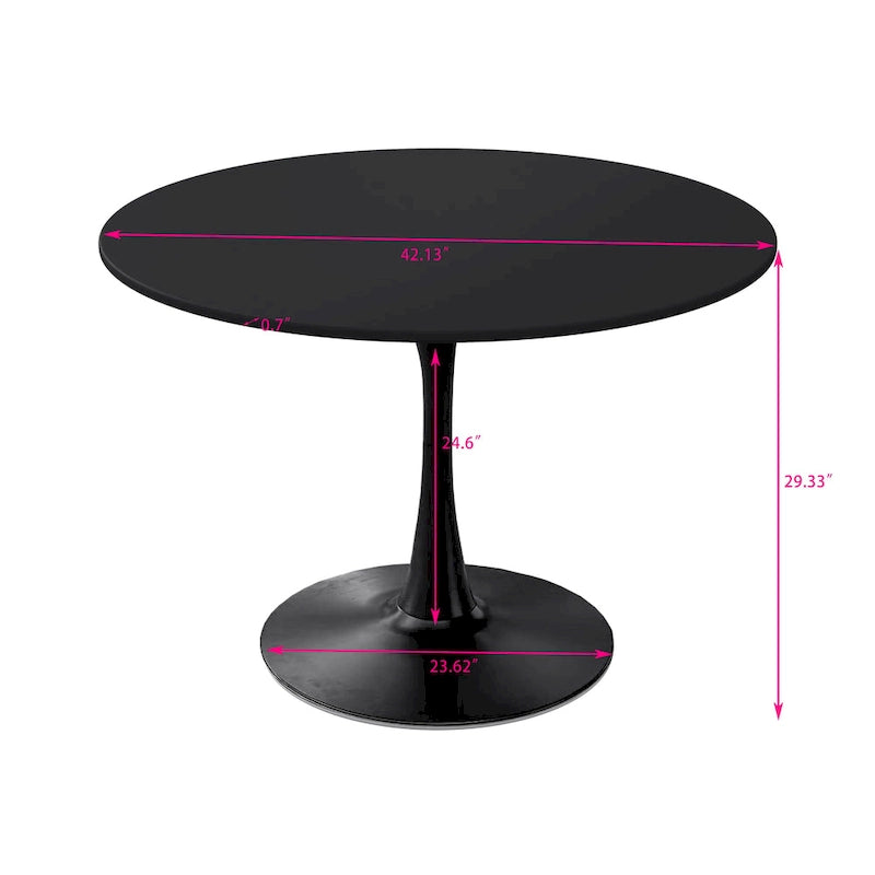 Tavolo da pranzo rotondo, bianco/nero/marmo, base in metallo, per 2-4 persone