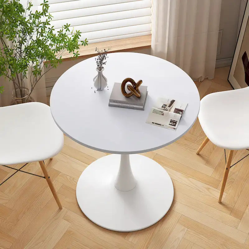 Tavolo da pranzo rotondo, bianco/nero/marmo, base in metallo, per 2-4 persone