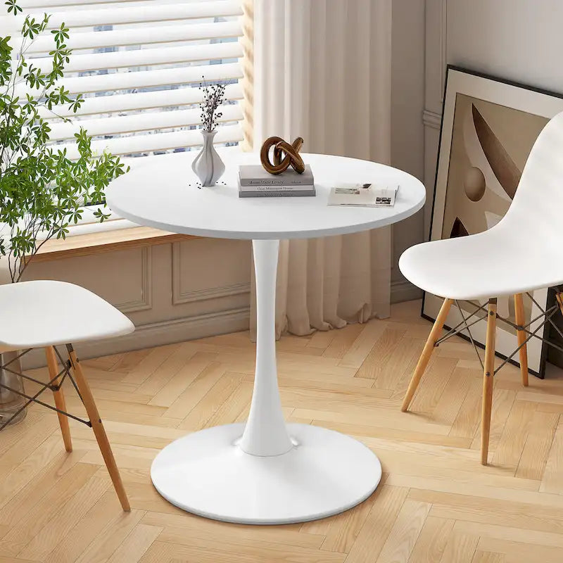Tavolo da pranzo rotondo, bianco/nero/marmo, base in metallo, per 2-4 persone