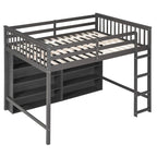 Letto a soppalco full size bianco/grigio con 8 ripiani portaoggetti e scaletta – 1 posto