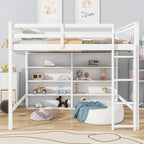Letto a soppalco full size bianco/grigio con 8 ripiani portaoggetti e scaletta – 1 posto