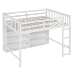 Letto a soppalco full size bianco/grigio con 8 ripiani portaoggetti e scaletta – 1 posto