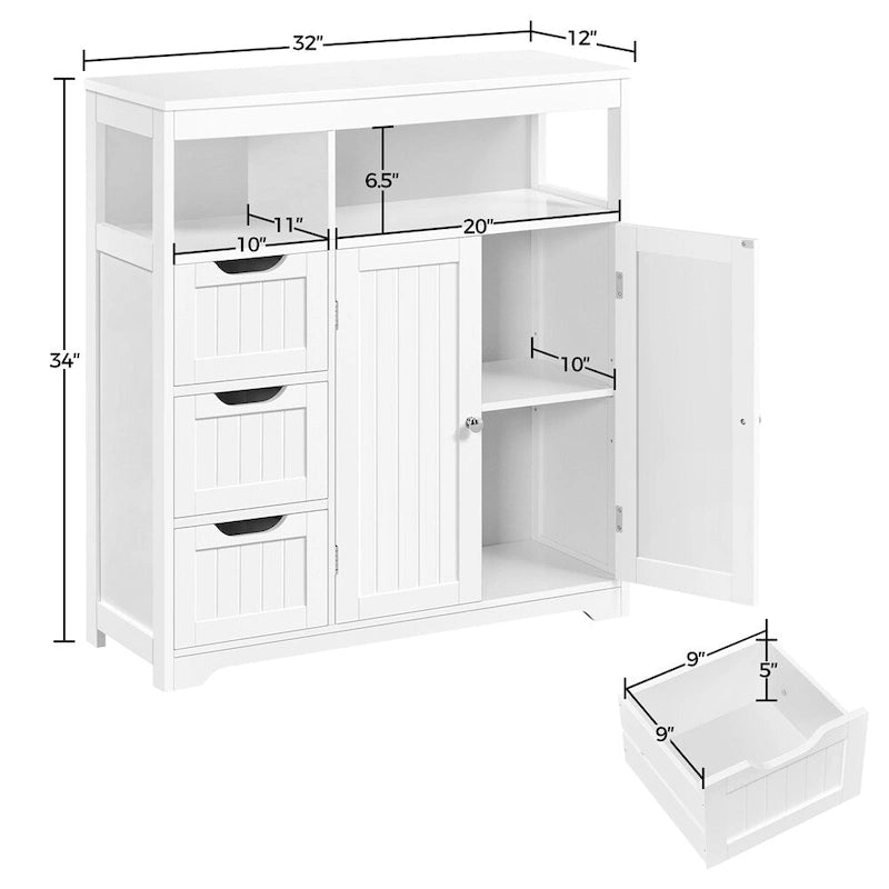 Mobiletto da pavimento bianco autoportante con cassetti e ripiani