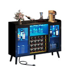 Mobile bar nero con luci a LED e prese di corrente, capacità 20 bottiglie, per 1 persona