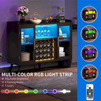 Mobile bar nero con luci a LED e prese di corrente, capacità 20 bottiglie, per 1 persona